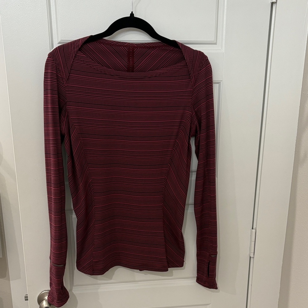 Lululemon Athletica Burgundy Striped Long Sleeve Top